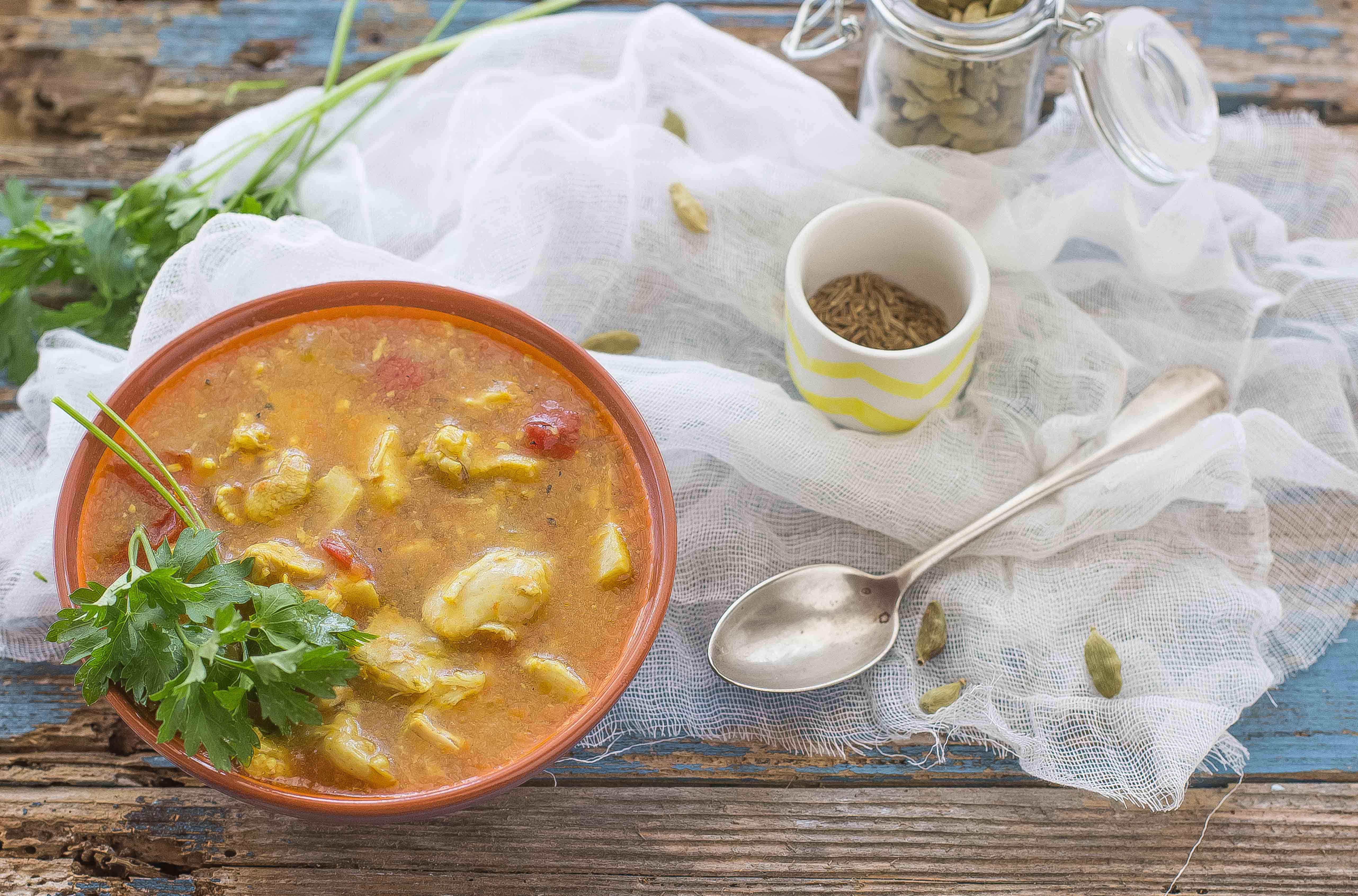 Still life zuppa di pollo indiana