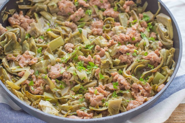 Step 4 pasta con carciofi e salsiccia